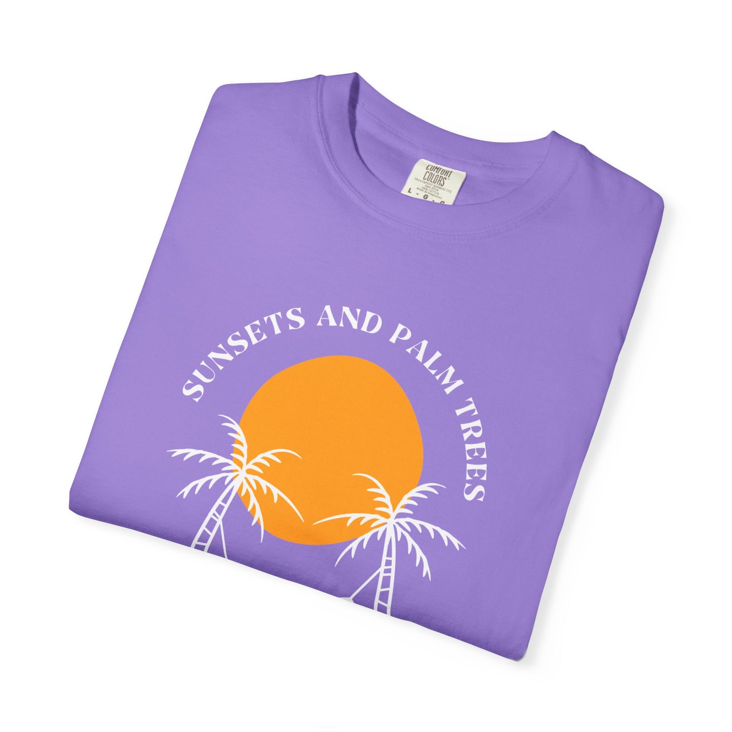 Sunset and Palm Trees T-shirt, Unisex Relaxed Tee, Summer Vibes Shirt, Vacation Attire, Beach Lover Gift, Casual Wear