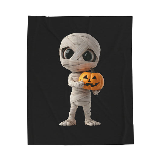 Mummy Pumpkin Halloween Blanket | Cozy Velveteen Plush Throw for Fall, Trick or Treat, Spooky Decor, Kid's Room, Halloween Gift