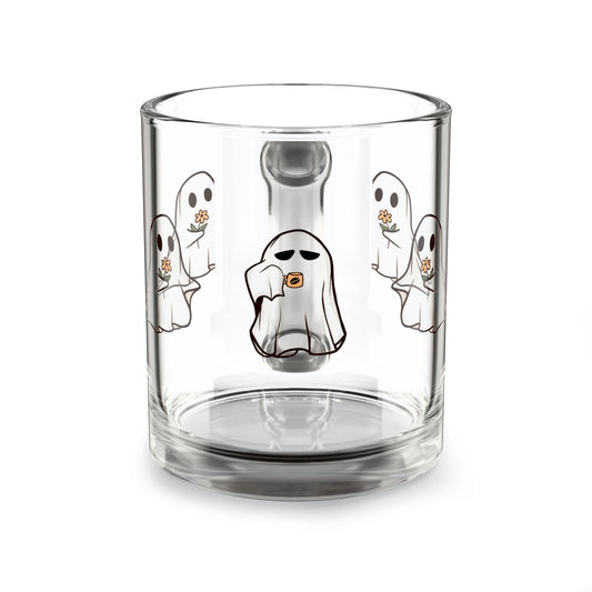 Cute Ghosts Glass Mug, 10oz with Halloween Theme, Perfect for Coffee, Tea, Spooky Season, Gifts for Ghoul Lovers, Autumn Decor