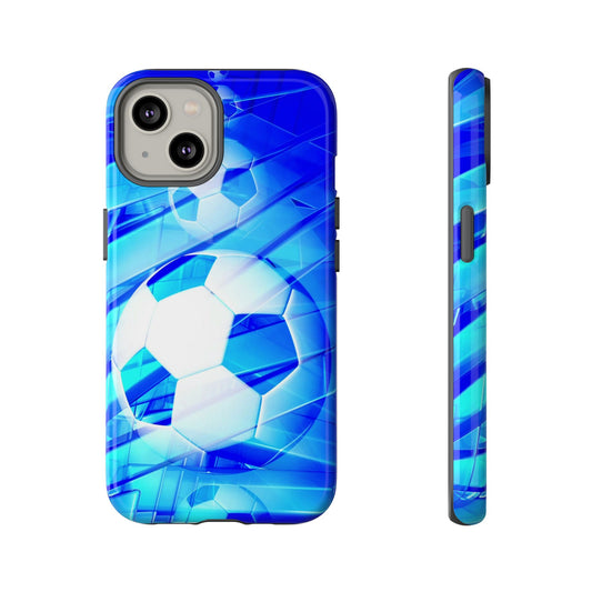 Soccer Phone Case with Tough Design, Blue Soccer Graphic Cover, Sporty Gift, Athletic Accessory, Youthful Decor, Durable Protection