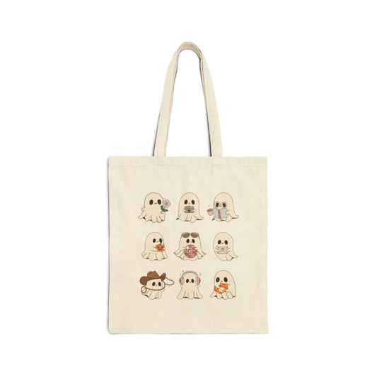 Cute Ghosts Cotton Canvas Tote Bag, Eco-Friendly Shopping Bag, Halloween Tote, Gift for Ghost Lovers, Cute Tote Bag