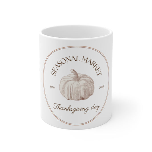 Thanksgiving Pumpkin Mug, Seasonal Market Coffee Cup, Fall Decor Gift, Autumn Beverage Container, Harvest Celebration Drinkware