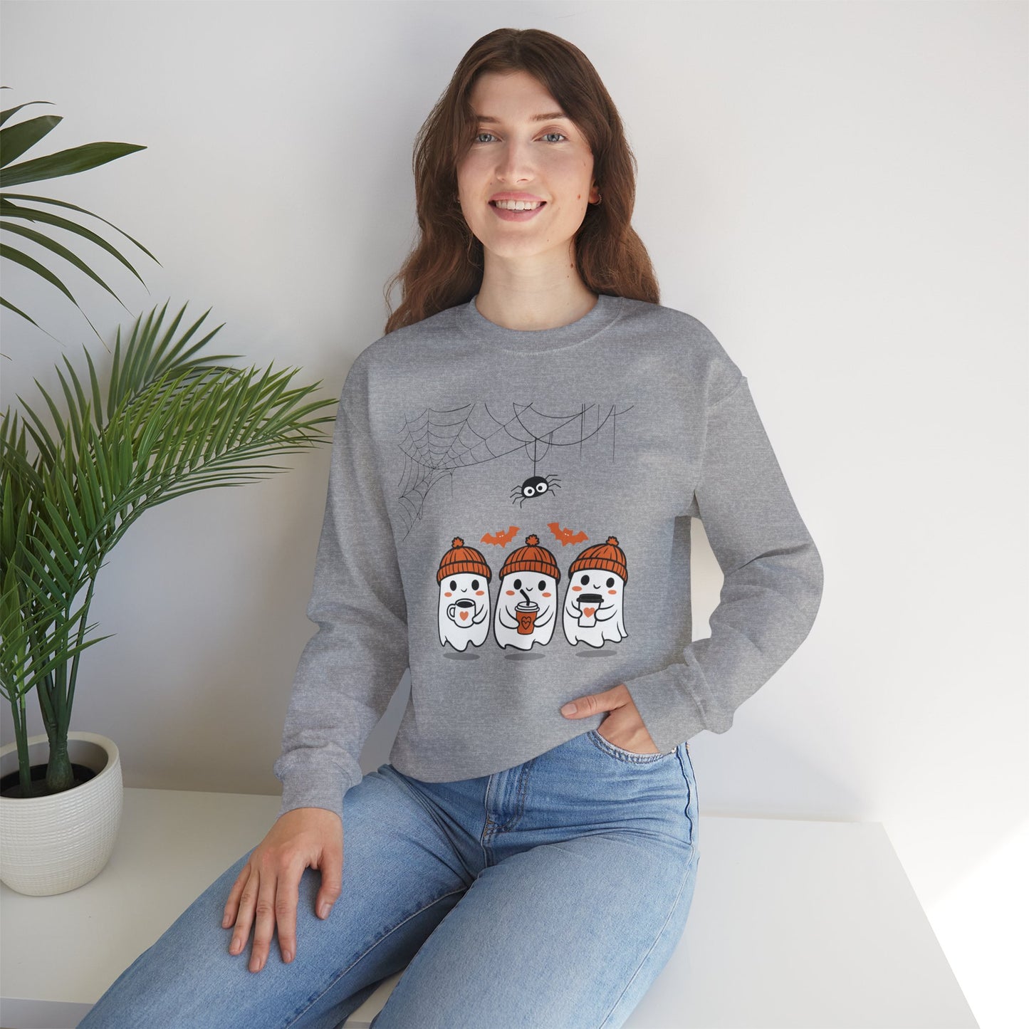 Cute Ghost Halloween Crewneck Sweatshirt, Spooky Season Sweatshirt, Halloween Apparel, Fall Fashion, Unisex Gift, Cozy Ghost Design
