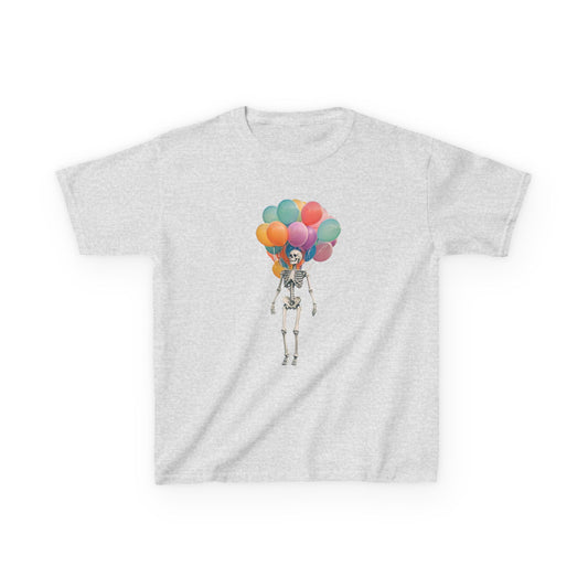 Kids Skeleton Balloon Tee - Fun Halloween Shirt, Birthday Gift, Unique Kids Tee, Playful Cotton Shirt, Holiday Apparel, Cute Skeleton Design