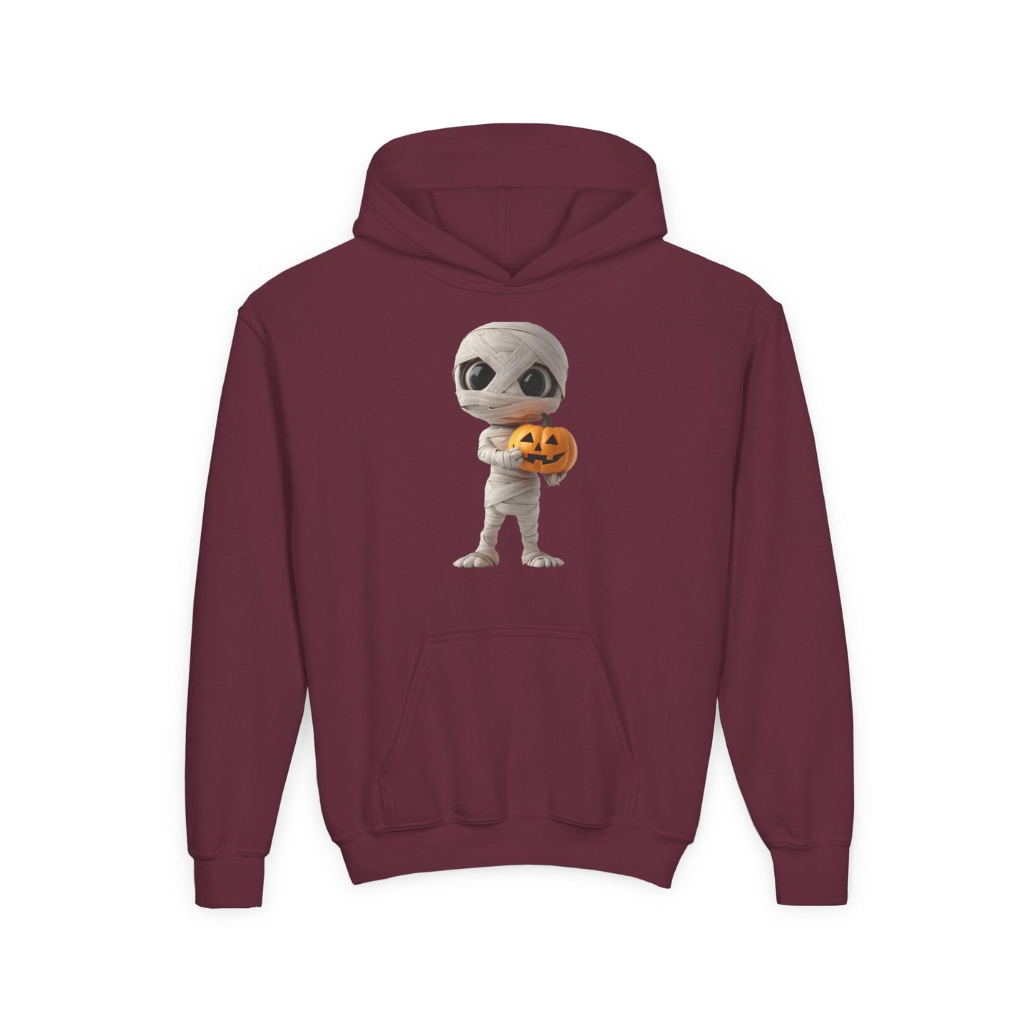 Mummy Pumpkin Halloween Youth Hoodie, Spooky Hooded Sweatshirt for Kids, Trick or Treat, Halloween Costume, Fall Fashion