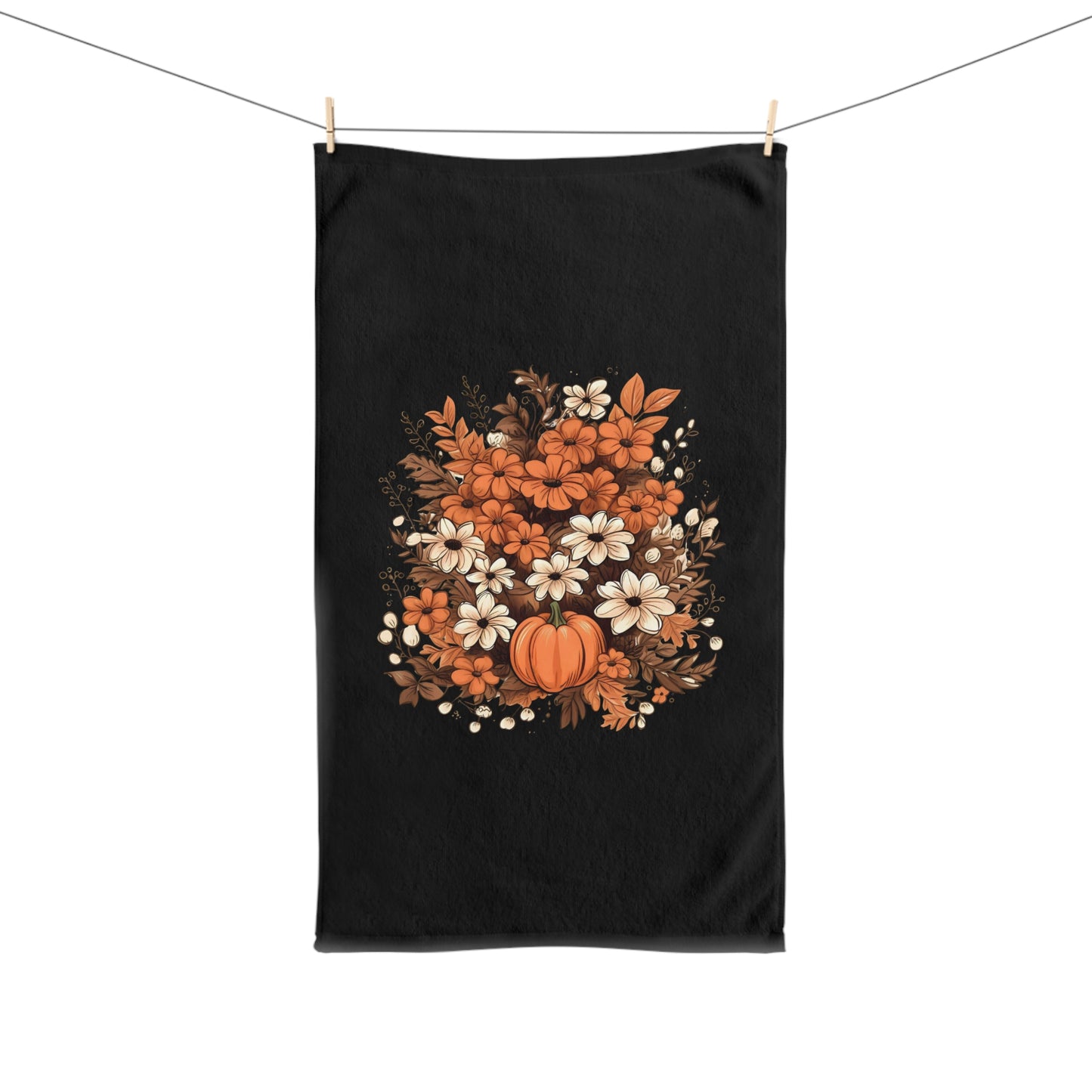 Autumn Floral Hand Towel with Pumpkin | Cozy Kitchen Decor, Fall Towel, Gift for Her, Thanksgiving Kitchen Accessory, Home Accents