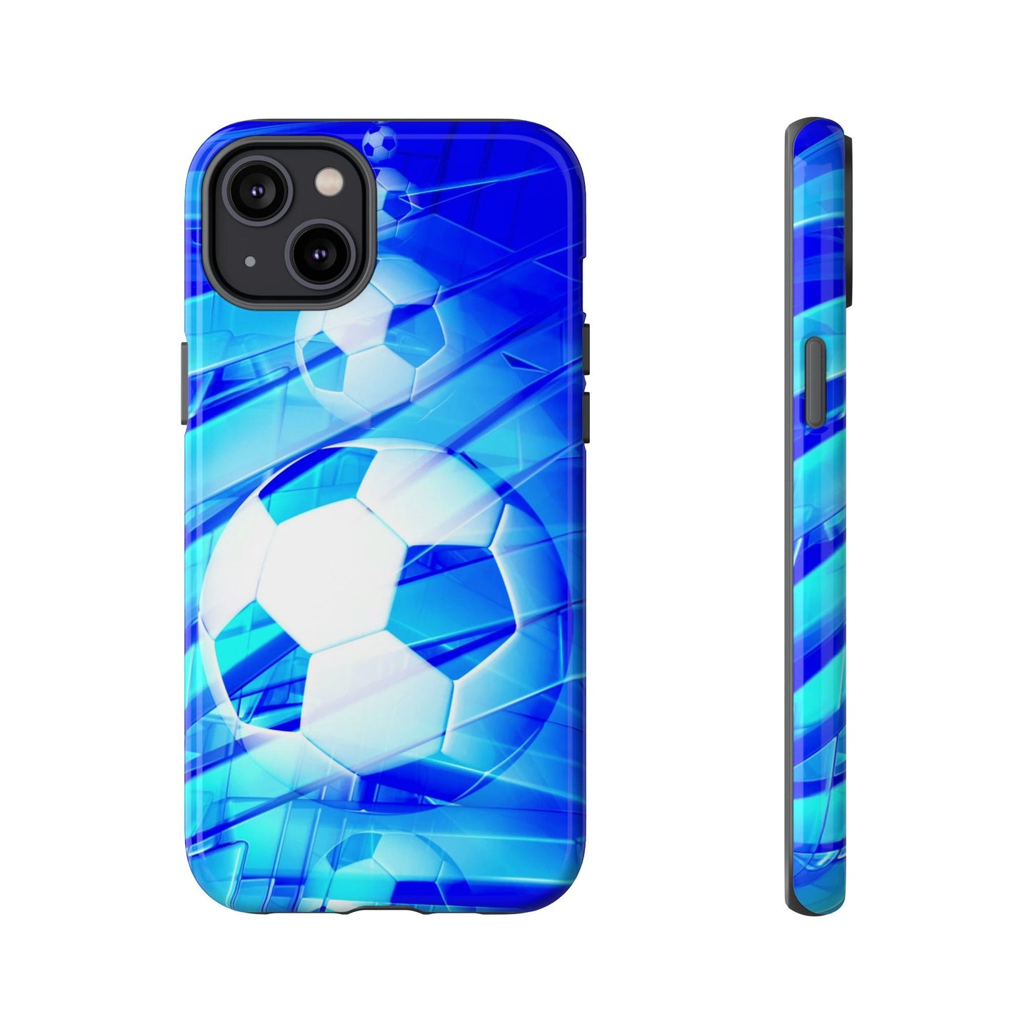 Soccer Phone Case with Tough Design, Blue Soccer Graphic Cover, Sporty Gift, Athletic Accessory, Youthful Decor, Durable Protection