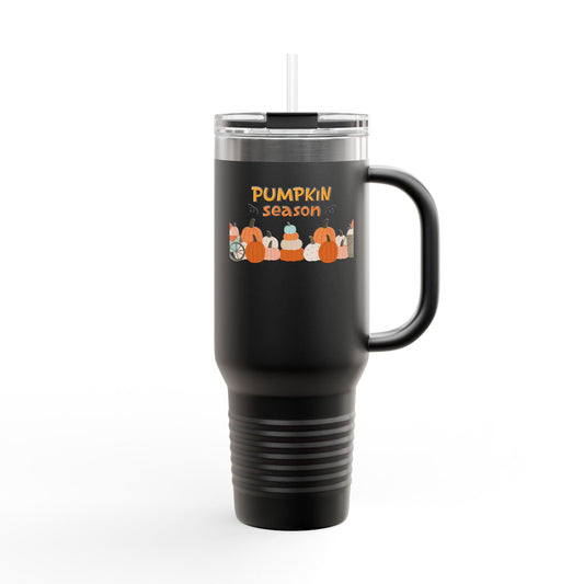 Pumpkin Season Insulated Travel Mug, Fall Coffee Cup, Autumn Beverage Tumbler, Cute Halloween Gift, Eco-Friendly Travel Accessory