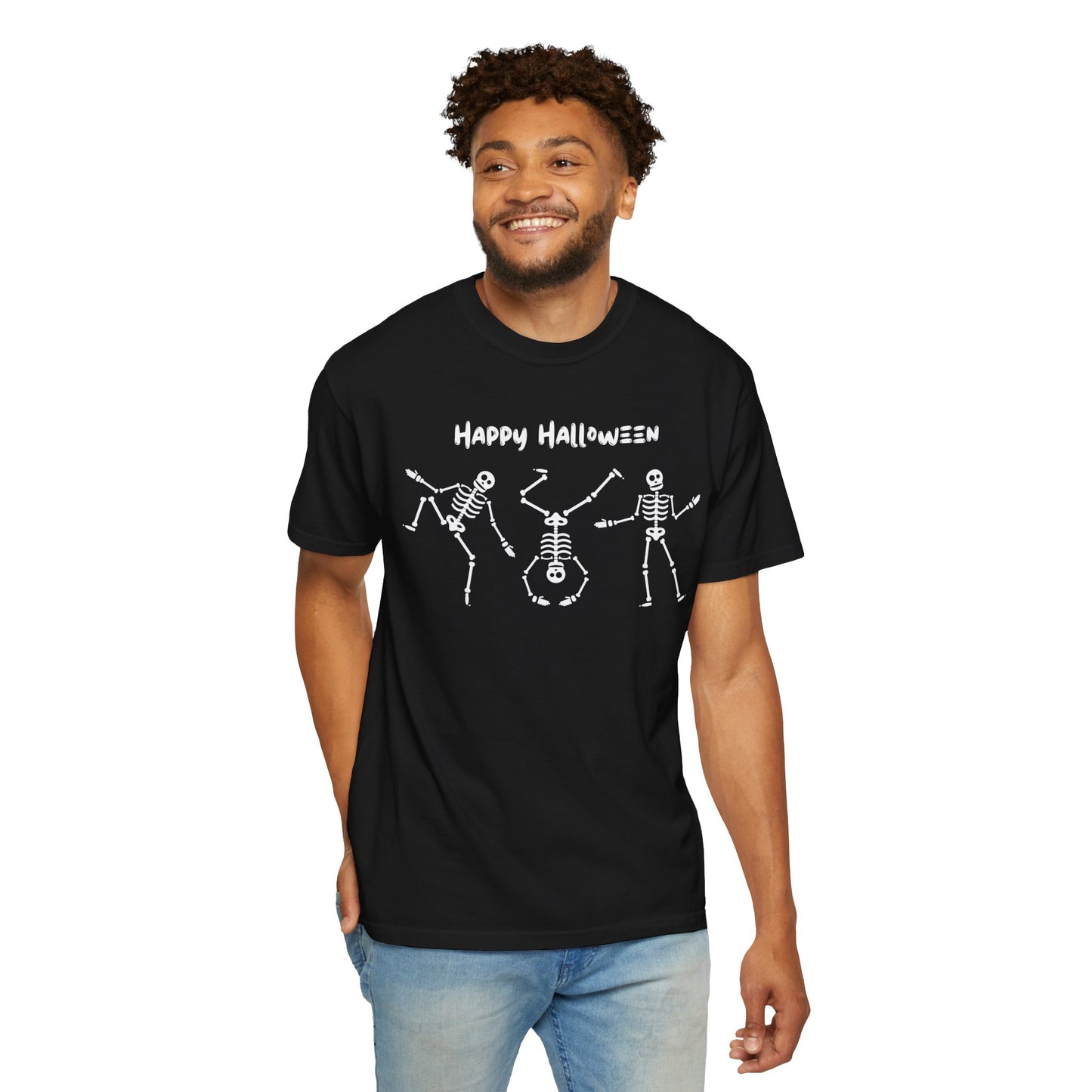 Happy Halloween Skeleton T-shirt, Unisex Halloween Tee, Spooky Season Shirt, Fall Festivity T-shirt, Fun Halloween Apparel