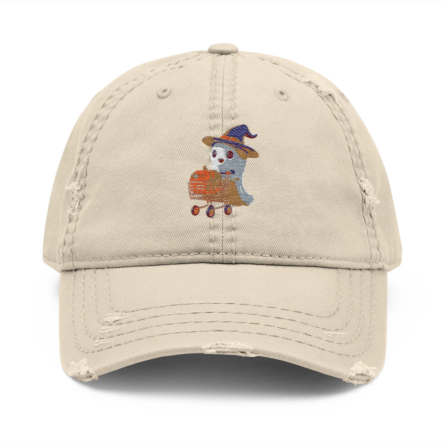 Distressed Hat with Embroidered Ghost Shopper Pumpkin Design, Casual Hat, Fall Accessory, Halloween Gift for Dad, Dad Cap, Spooky [...]