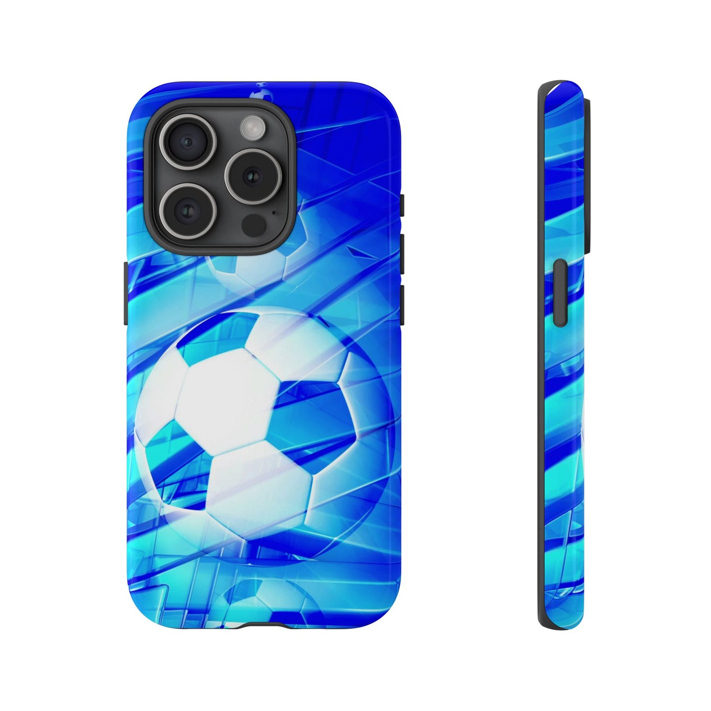 Soccer Phone Case with Tough Design, Blue Soccer Graphic Cover, Sporty Gift, Athletic Accessory, Youthful Decor, Durable Protection