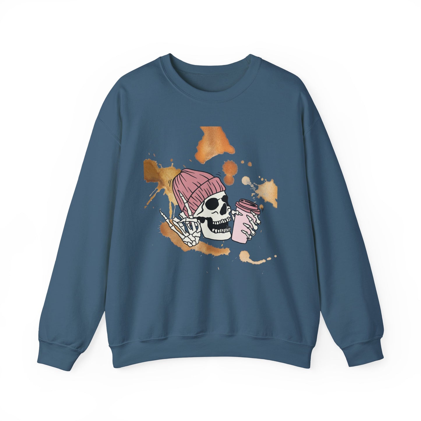 Cool Skull Coffee Sweatshirt, Unisex Crewneck Pullover, Halloween Gift, Cozy Sweatshirt, Edgy Halloween Apparel, Casual Style
