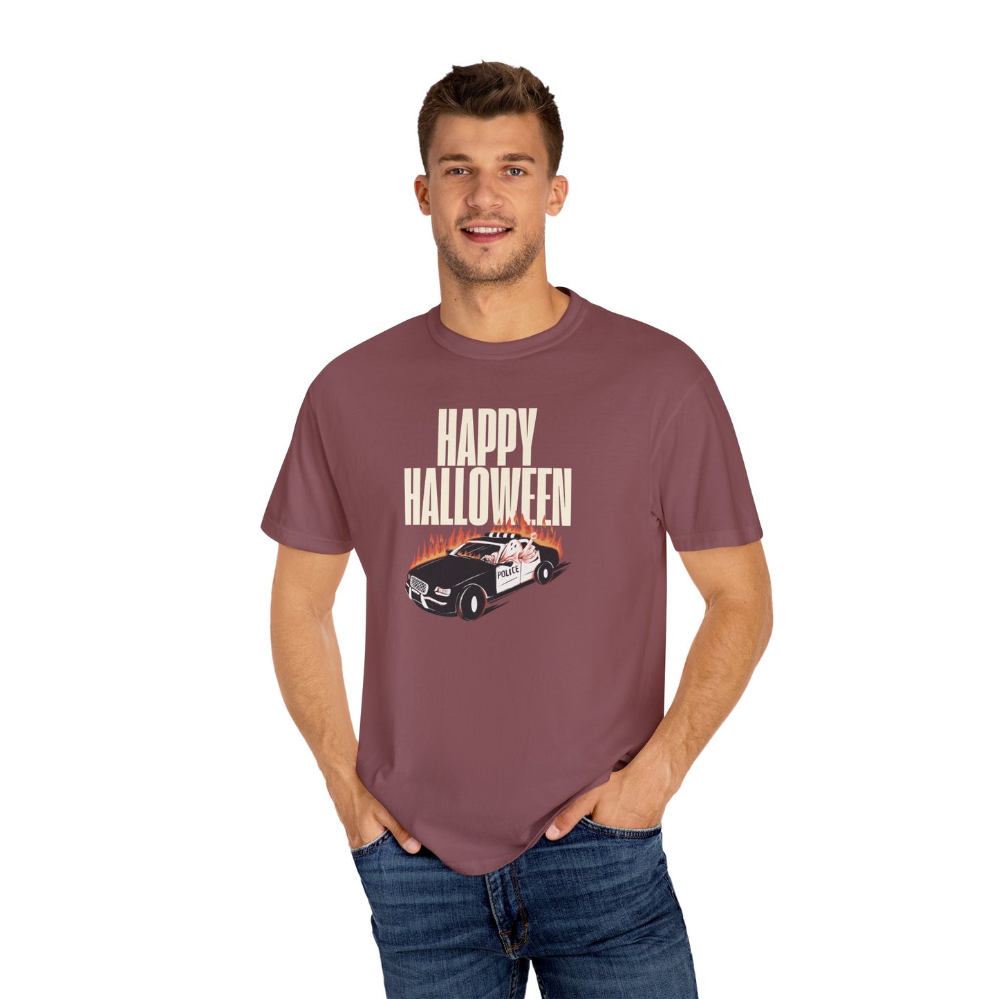 Halloween Car Graphic T-shirt, Unisex Spooky Tee, Fall Fashion, Halloween Costume, Retro Style Shirt, Gift for Halloween Lovers
