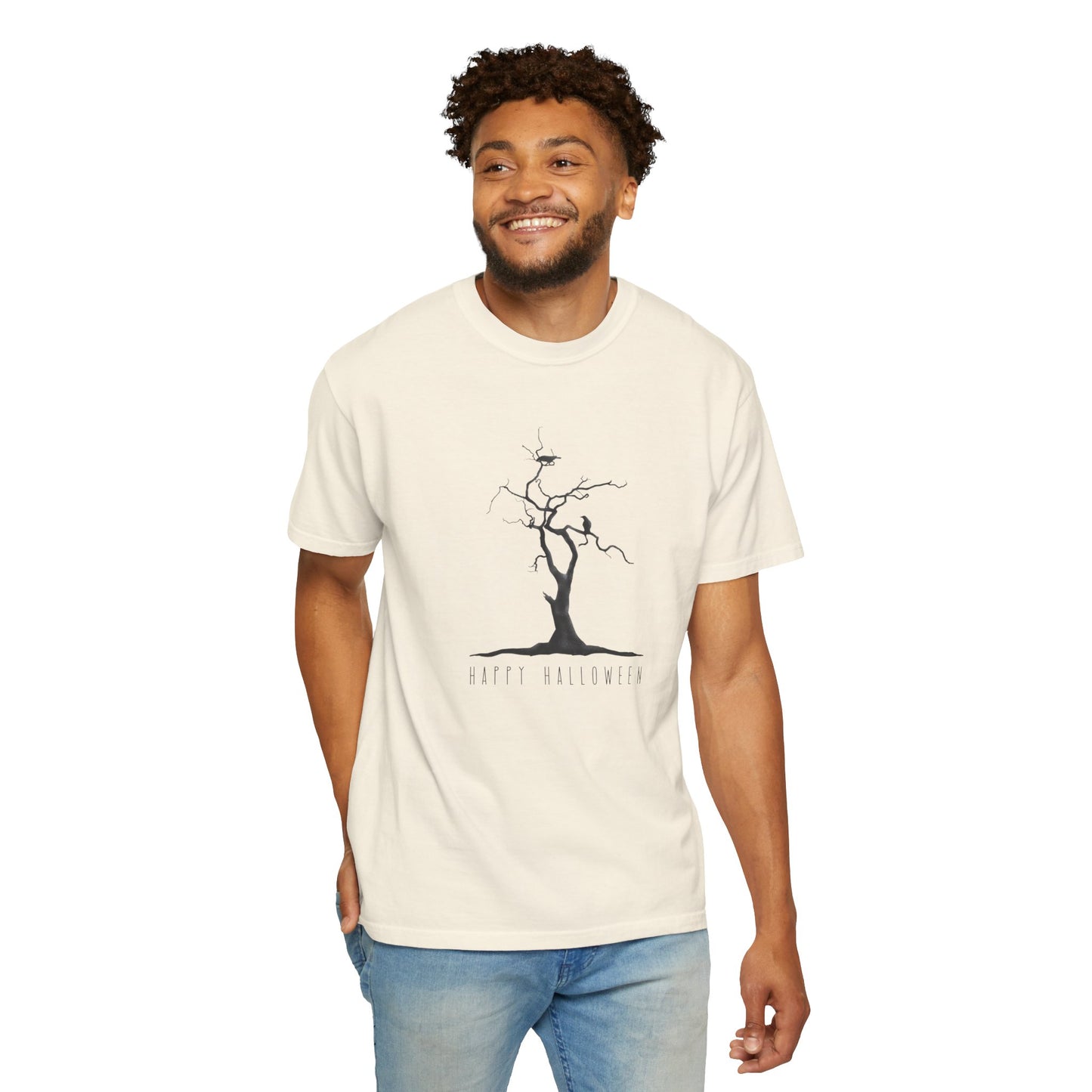 Garment-Dyed T-Shirt with Minimalist Tree Design, Unisex Nature Tee, Eco-Friendly Gift, Casual Wear, Sustainable Fashion