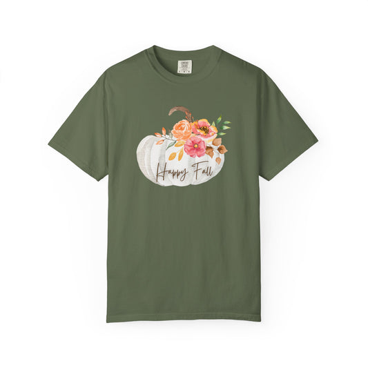 Happy Fall Pumpkin T-Shirt | Unisex Garment-Dyed Tee for Autumn, Thanksgiving, Fall Fashion, Pumpkin Lovers, Seasonal Style