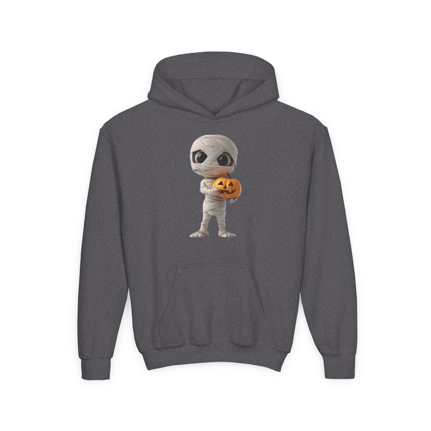 Mummy Pumpkin Halloween Youth Hoodie, Spooky Hooded Sweatshirt for Kids, Trick or Treat, Halloween Costume, Fall Fashion