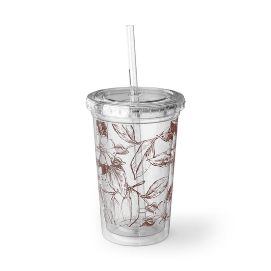 Floral Acrylic Cup, Stylish Drinkware, Lightweight Travel Tumbler, Modern Cup for Home/Office, Unique Gift for Her