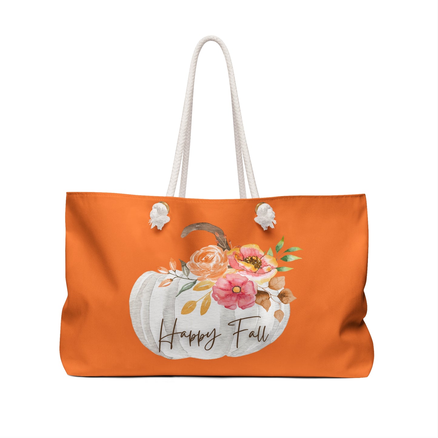 Autumn Themed Weekender Bag, Fall Travel Tote, Pumpkin Floral Carryall, Seasonal Beach Bag, Halloween Weekend Trip Bag, Happy Fall Bag
