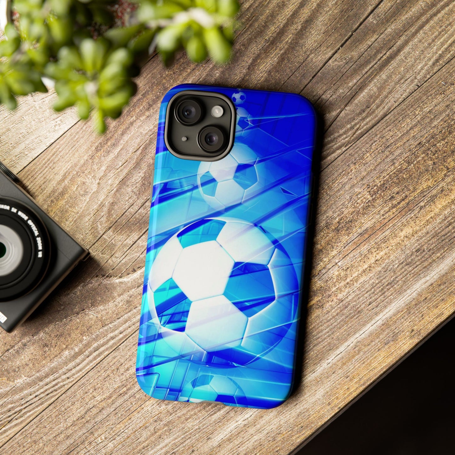 Soccer Phone Case with Tough Design, Blue Soccer Graphic Cover, Sporty Gift, Athletic Accessory, Youthful Decor, Durable Protection