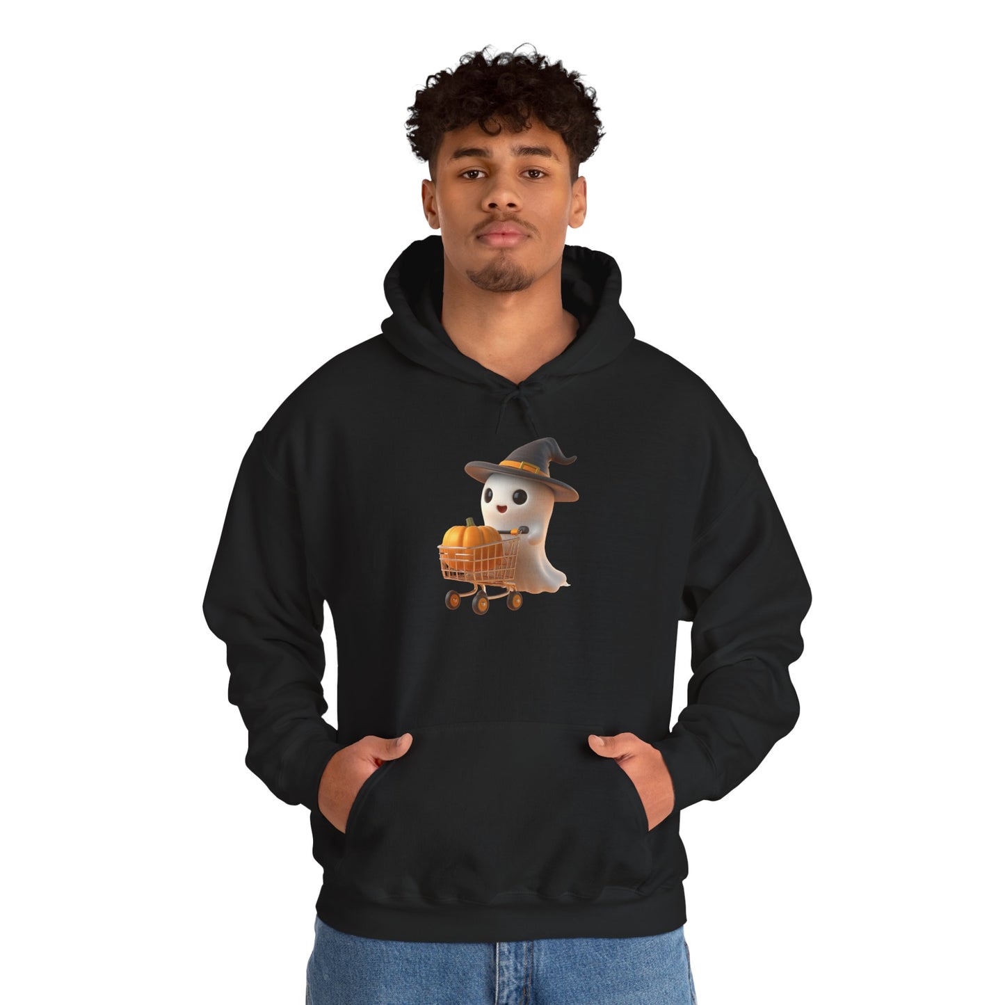 Friendly Ghost Shopper Halloween Hoodie, Unisex Pullover Sweatshirt for Fall, Cozy Halloween Sweatshirt, Ghost Lovers Gift, Spooky Season Apparel