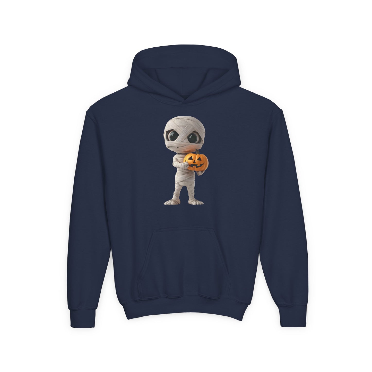 Mummy Pumpkin Halloween Youth Hoodie, Spooky Hooded Sweatshirt for Kids, Trick or Treat, Halloween Costume, Fall Fashion