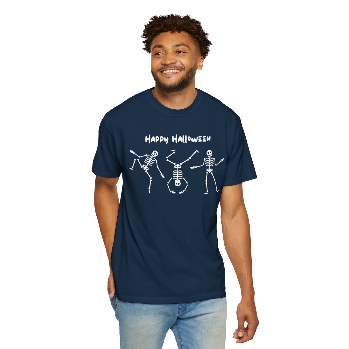 Happy Halloween Skeleton T-shirt, Unisex Halloween Tee, Spooky Season Shirt, Fall Festivity T-shirt, Fun Halloween Apparel