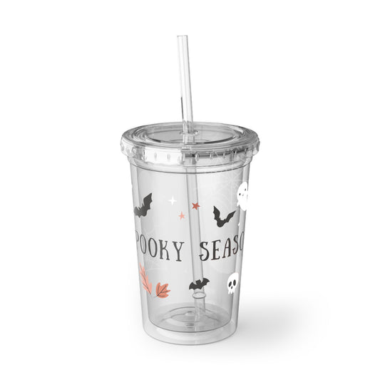 Halloween-Themed Acrylic Cup, Spooky Season Drinkware, Fall Party Tumbler, Ghosts and Pumpkins Cup, Autumn Decor
