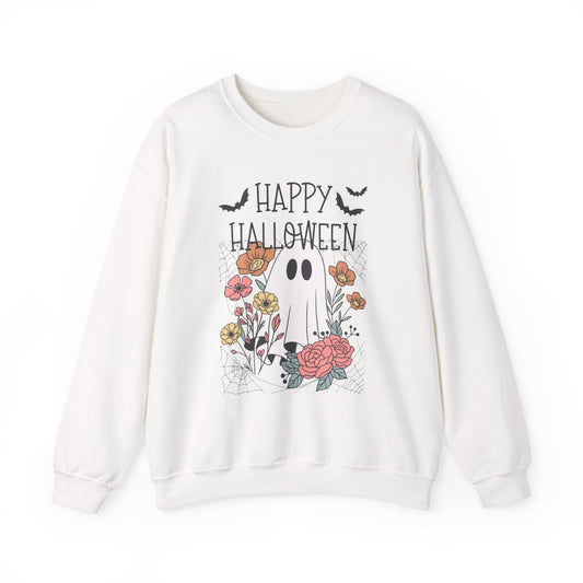 Happy Halloween Ghost Sweatshirt, Unisex Crewneck, Cozy Fall Apparel, Perfect Halloween Gift, Autumn Fashion, Spooky Season