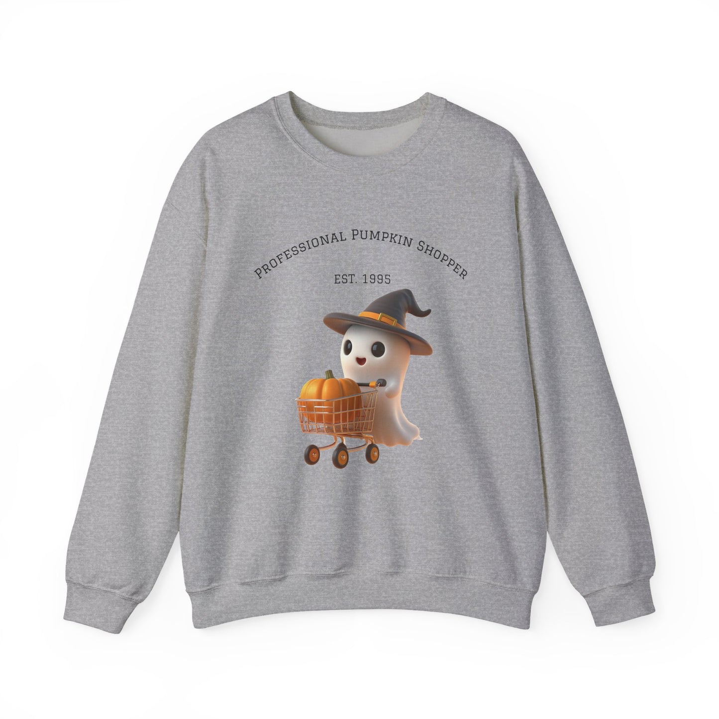 Cute Halloween Ghost Shopper Sweatshirt - Professional Pumpkin Shopper, Cozy Fall Apparel, Unisex Sweatshirt, Halloween Gift, Seasonal Fashion