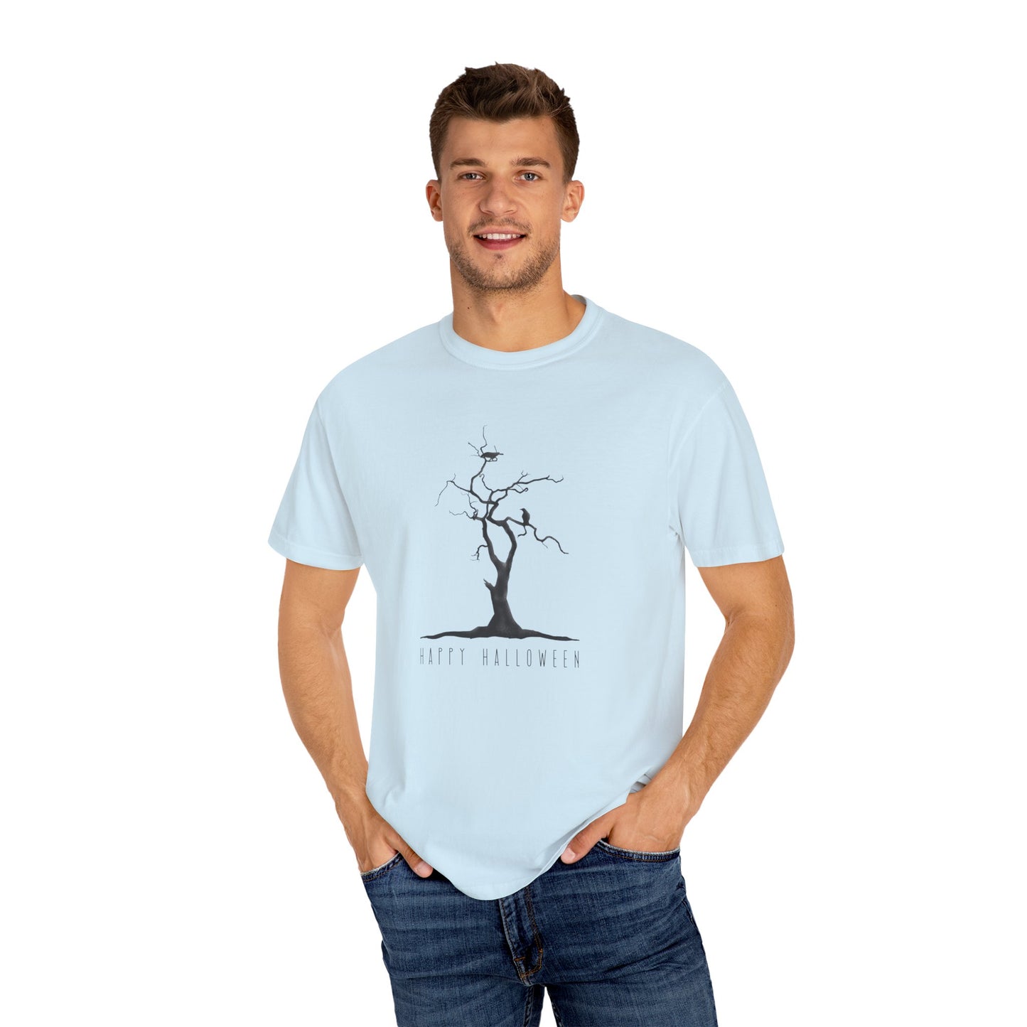 Garment-Dyed T-Shirt with Minimalist Tree Design, Unisex Nature Tee, Eco-Friendly Gift, Casual Wear, Sustainable Fashion
