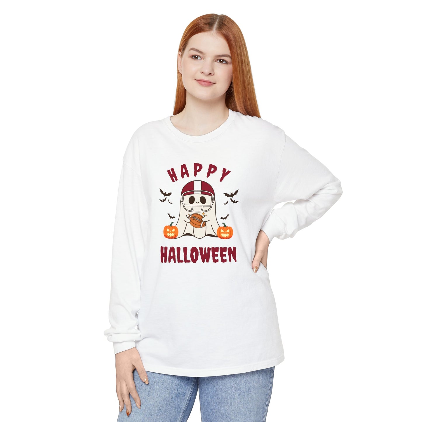 Halloween Unisex Long Sleeve T-Shirt, Cute Ghost Tee, Seasonal Apparel, Casual Halloween Outfit, Trick or Treat Shirt, October Fashion