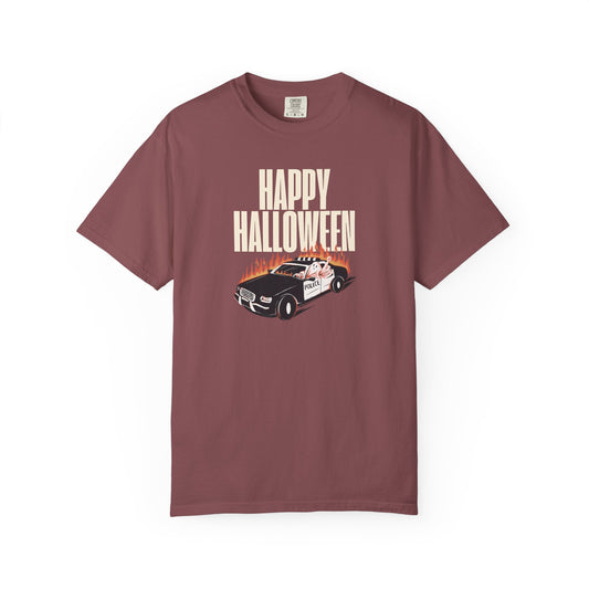 Halloween Car Graphic T-shirt, Unisex Spooky Tee, Fall Fashion, Halloween Costume, Retro Style Shirt, Gift for Halloween Lovers