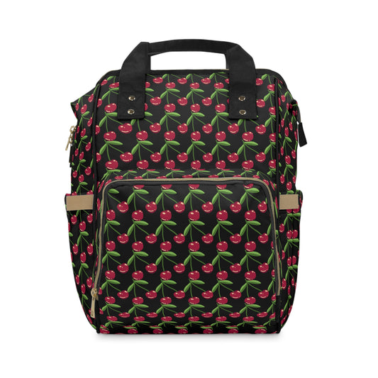 Cherry Pattern Multifunctional Backpack, Stylish Baby Bag, Functional Maternity Backpack, Trendy Diaper Bag for Moms, Chic Baby Gear