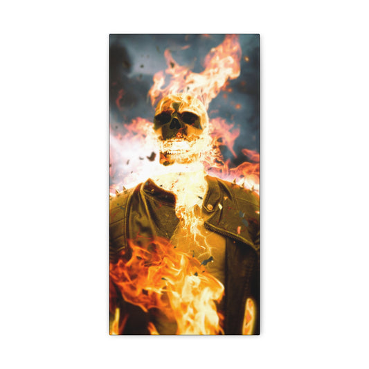 Canvas Wall Art - Flaming Ghost Rider Print, Perfect for Halloween Decor, Gift for Horror Fans, Unique Gift for Home