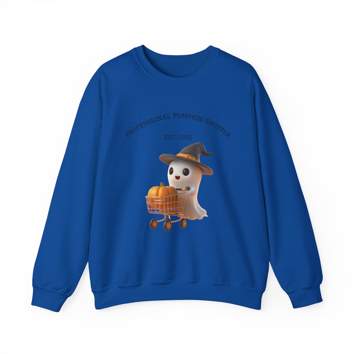 Cute Halloween Ghost Shopper Sweatshirt - Professional Pumpkin Shopper, Cozy Fall Apparel, Unisex Sweatshirt, Halloween Gift, Seasonal Fashion