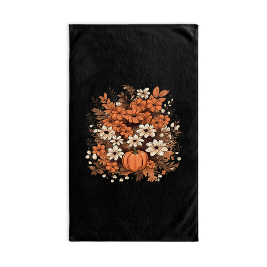Autumn Floral Hand Towel with Pumpkin | Cozy Kitchen Decor, Fall Towel, Gift for Her, Thanksgiving Kitchen Accessory, Home Accents