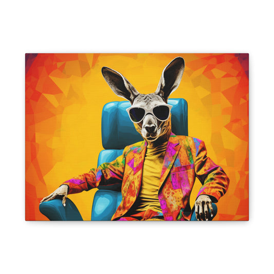 Colorful Kangaroo Wall Art - Retro Stretched Canvas